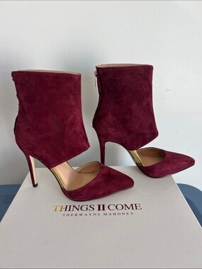 Things II Come sherwayne mahoney jelyn wine red purple suede pointed toe heels 5